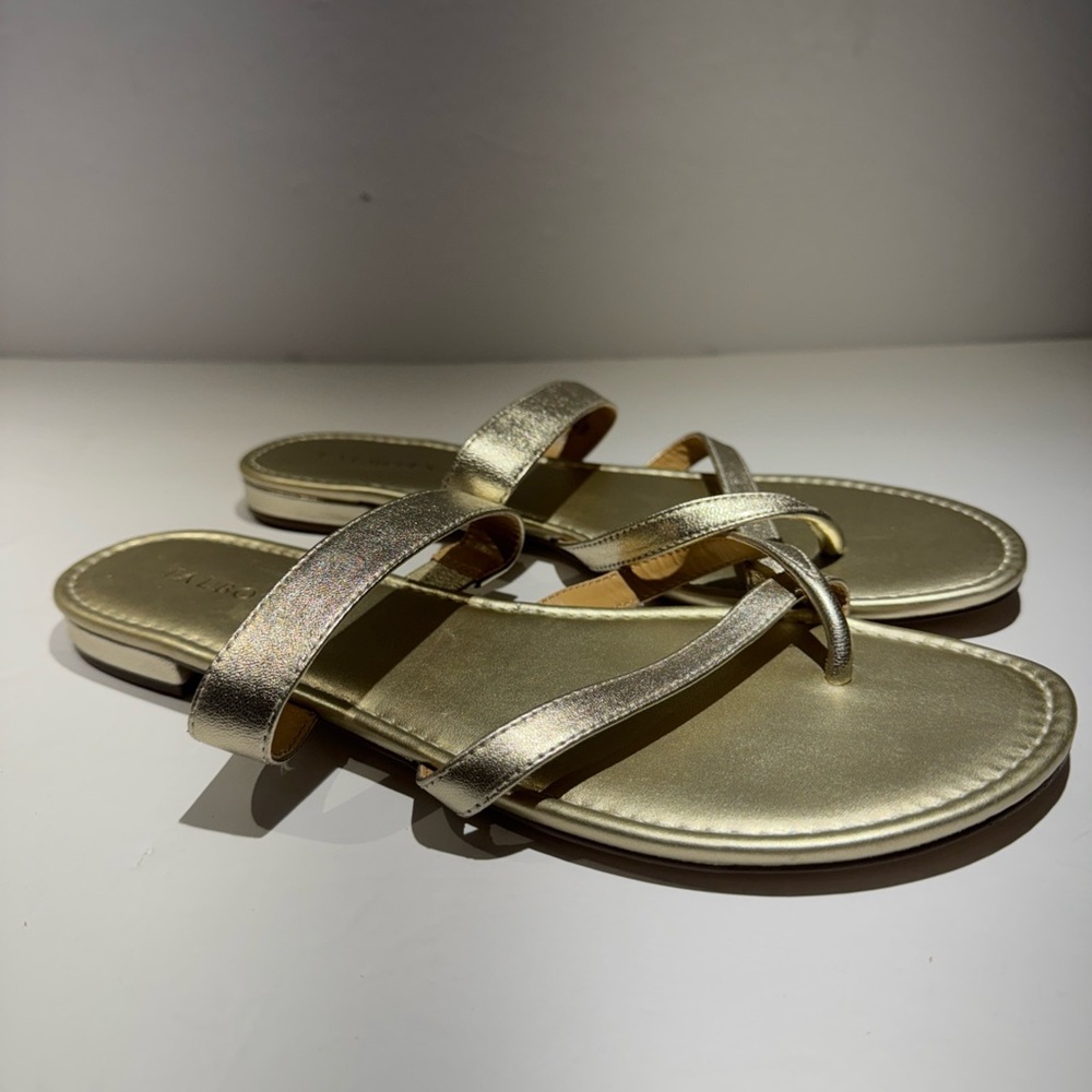 Talbots Gia Metallic Gold Toe Ring Sandal Size 10M Nappa Perlato Leather Upper